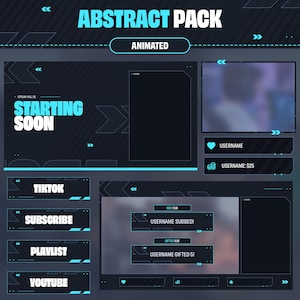 Animated Twitch Overlay Blue, Abstract Stream Package Minimal, Twitch Alerts, Transition, Webcam Overlays, Twitch Panels, Streamer Overlay