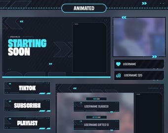 Animated Blue Abstract Twitch Overlay: Stream Package (WEBM, PNG Files)