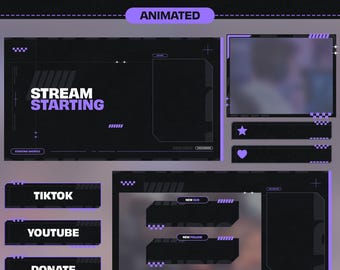 Animated Purple Grunge Twitch Overlay Pack: Stream Alerts, Panels, Scenes (Digital Download)