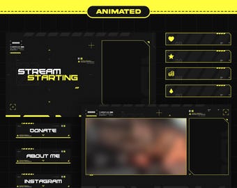 Animated Cyberpunk Twitch Overlay: Yellow Stream Package (Digital Download)