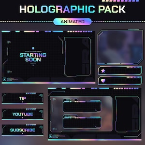 Animowana holograficzna nakładka Twitch: Tęczowy pakiet transmisji (alerty Twitch, nakładka kamery internetowej, panele, sceny, przejście Stinger) zdjęcie 1