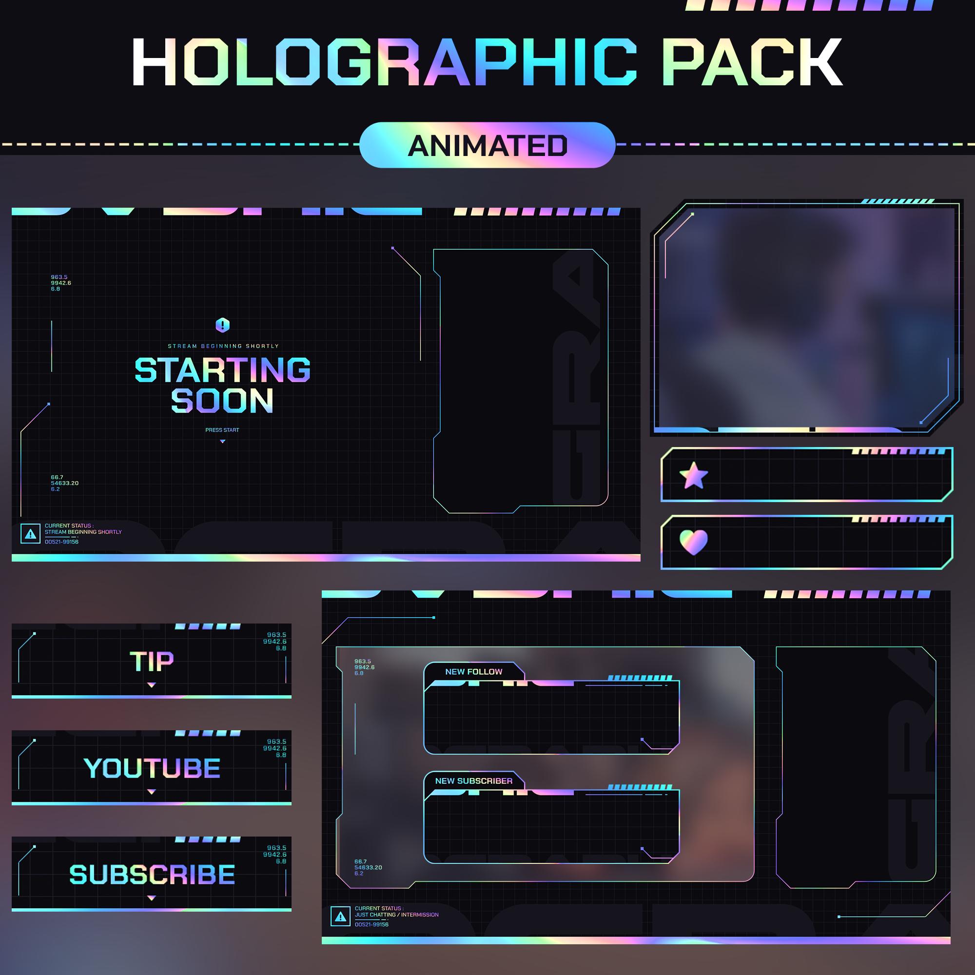 Animated Twitch Overlay Holographic, Minimal Stream Overlay Rainbow, Twitch Panel, Stream Alerts, Twitch Transition, Twitch Pack Iridescent