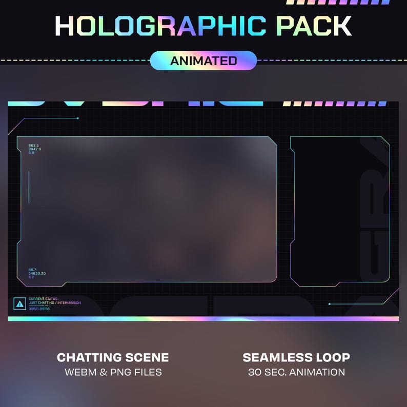 Animowana holograficzna nakładka Twitch: Tęczowy pakiet transmisji (alerty Twitch, nakładka kamery internetowej, panele, sceny, przejście Stinger) zdjęcie 5