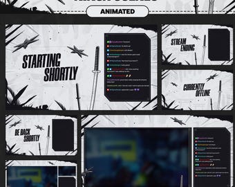 Animated Ninja Twitch Scenes Overlay: Katana Overlay, Anime Stream Screens (Digital Download)