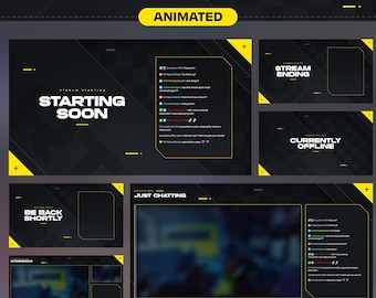 Animated Modern Pro Stream Scene: Modern Yellow Twitch Screen (Digital Download)