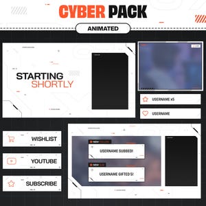 Animated Twitch Overlay Cyber, White Stream Pack Minimal, Orange Stream Overlay Animation, Twitch Alerts, Twitch Panels, Webcam Overlays