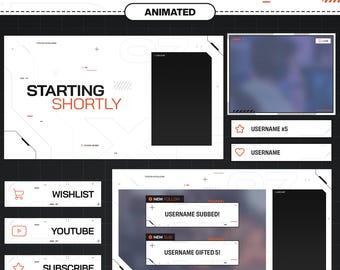 Animated Cyber Twitch Stream Pack: Orange & White Overlays (Digital Download .PDF File)