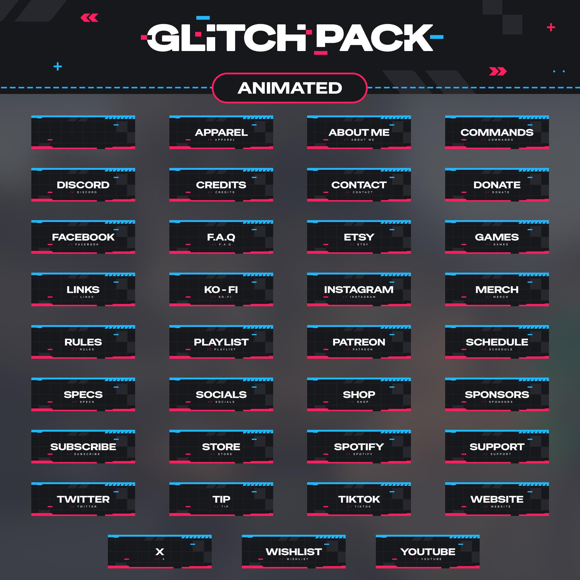Animated Glitch Twitch Overlay Package: Stream Screens, Alerts, Panels ...