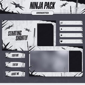 Animated Twitch Overlay Ninja, Anime Stream Package, Twitch Alerts, Twitch Panels, Stream Overlay Katana, Webcam Overlay, Stinger Transition