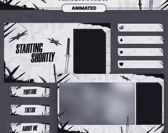 Animated Ninja Twitch Stream Package: Katana Overlay, Alerts, Panels (Digital Download)