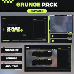 Pack de superpositions animées vertes grunge pour Twitch : alertes de streaming, panneaux, scènes (téléchargement numérique)