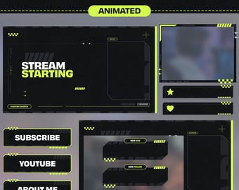 Animated Green Grunge Twitch Overlay Pack: Stream Alerts, Panels, Scenes (Digital Download)