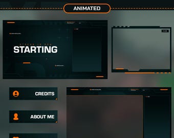 Animated Orange Twitch Stream Package: Tech Overlays, Alerts, Screens (Digital Download)