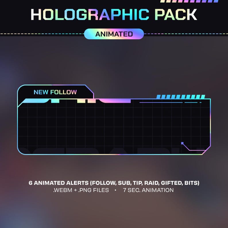 Animowana holograficzna nakładka Twitch: Tęczowy pakiet transmisji (alerty Twitch, nakładka kamery internetowej, panele, sceny, przejście Stinger) zdjęcie 7