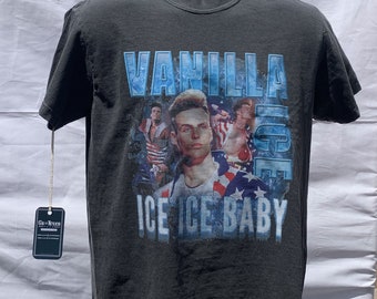 Vanilla Ice Rap Tee: Vintage Style Print, Pepper Color Crewneck