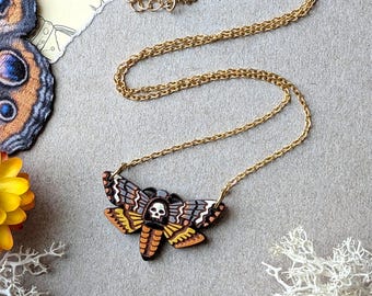 Death's-head Hawkmoth Hand-Painted Wood Necklace