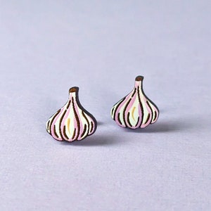 Garlic Hand-Painted Wood Veggie Stud Earrings