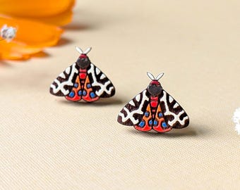 Garden Tiger Moth Hand-Painted Wood Stud Earrings