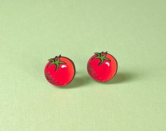 Tomato Hand-Painted Wood Veggie Stud Earrings