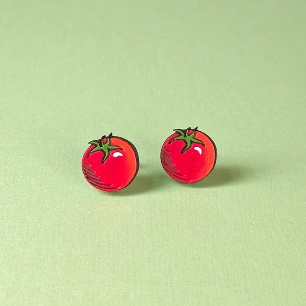 Tomato Hand-Painted Wood Veggie Stud Earrings