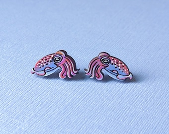 Cuttlefish Hand-Painted Wood Stud Earrings