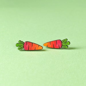 Rainbow Carrot Hand-Painted Cottagecore Wood Veggie Stud Earrings image 1