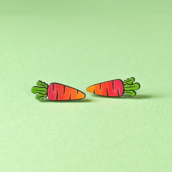 Rainbow Carrot Hand-Painted Cottagecore Wood Veggie Stud Earrings