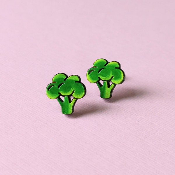 Broccoli Hand-Painted Veggie Wood Stud Earrings