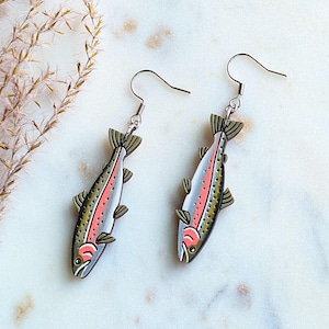 Rainbow Trout Hand-Painted Wood Earrings