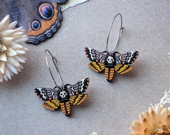 Death's-head Hawkmoth Hand-Painted Wood Earrings