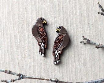 Harris Hawk Bird Hand-Painted Wood Cottagecore Stud Earrings