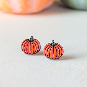 Fall Pumpkin Hand-Painted Wood Stud Earrings