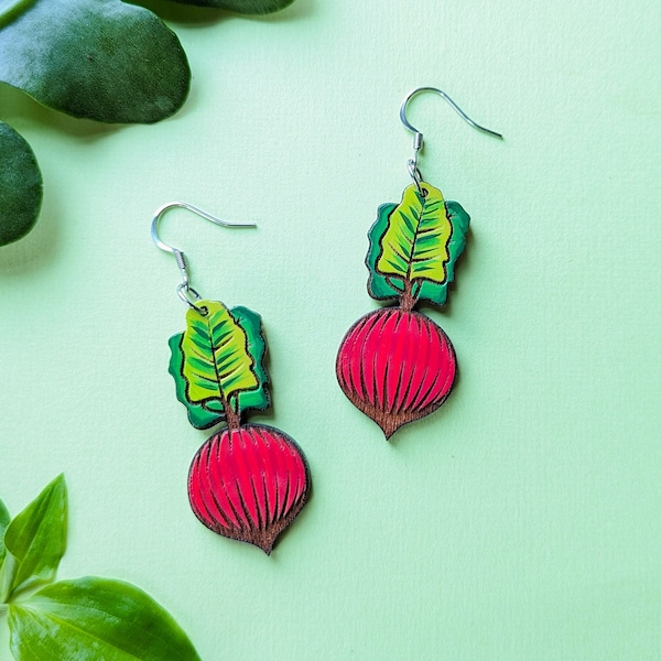 Beet Hand-Painted Veggie Wood Earrings