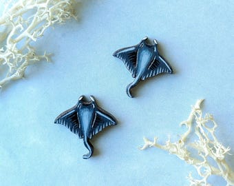 Manta Ray Hand-Painted Wood Stud Earrings