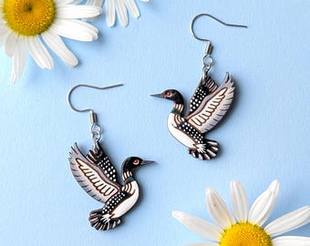 Common Loon Hand-Painted Wood Earrings