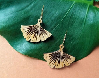 Ginkgo Leaf Wood Hoop Earrings