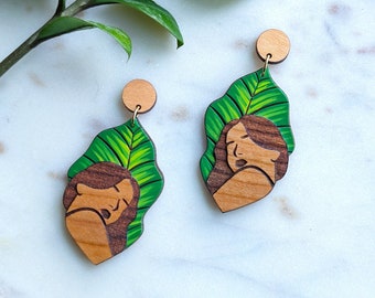 Plant Lady Leaf Hand-Painted Wood Layered Earrings