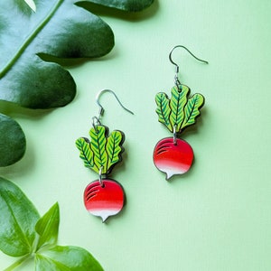 Red Radish Hand-Painted Wood Veggie Earrings