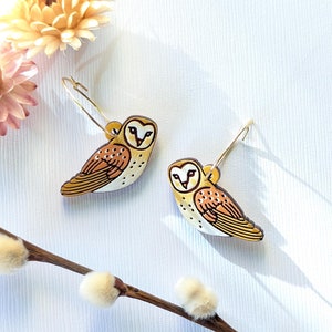 Barn Owl Hand-Painted Wood Earrings