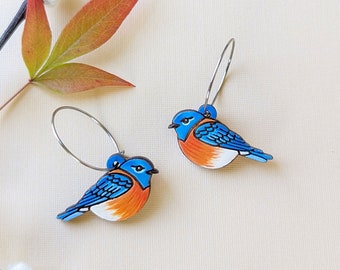 Mini Bluebird Hand Painted Cottagecore Wood Earrings