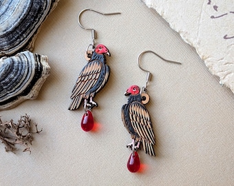 Hand-Painted Mini Turkey Vulture Wood Earrings