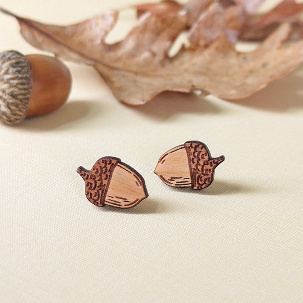 Fall Acorn Handmade Cottagecore Wood Stud Earrings
