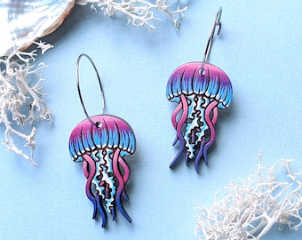 Jellyfish Hand-Painted Wood Earrings
