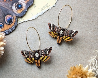Death's-head Hawkmoth Hand-Painted Wood Stud Earrings