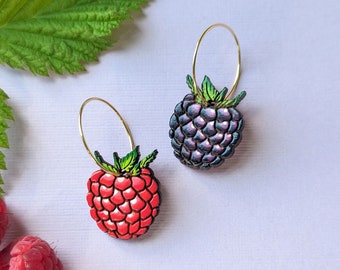 Summer Berry Hand-Painted Cottagecore Wood Earrings