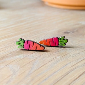 Rainbow Carrot Hand-Painted Cottagecore Wood Veggie Stud Earrings image 3