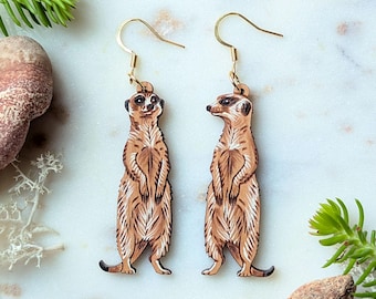 Hand-Painted Meerkat Wood Earrings