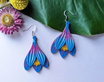 Crocus Flower Hand-Painted Cottagecore Layered Wood Earrings