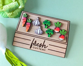 Farmer's Market Hand-Painted Cottagecore Wood Stud Earring Gift Set