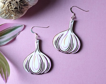 Garlic Hand-Painted Veggie Wood Earrings